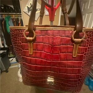 Dooney & Bourke Burgundy Croc-Embossed Tote